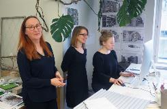 Architect Pia Ilonen (left in photo), together with architects Karoliina Hoppu (centre) and Anu Tahvanainen of Talli Architects.