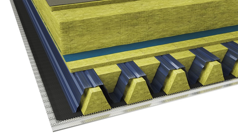 Ruukki T153AcuB - web and flange perforated + infills both sides + Ruukki T20 3/30 profile - Mineral wool image